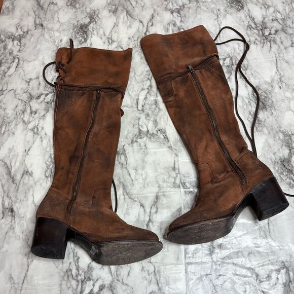 Freebird BLAIN over the knee boots block heel leather brown western size 9 boho - Picture 6 of 8